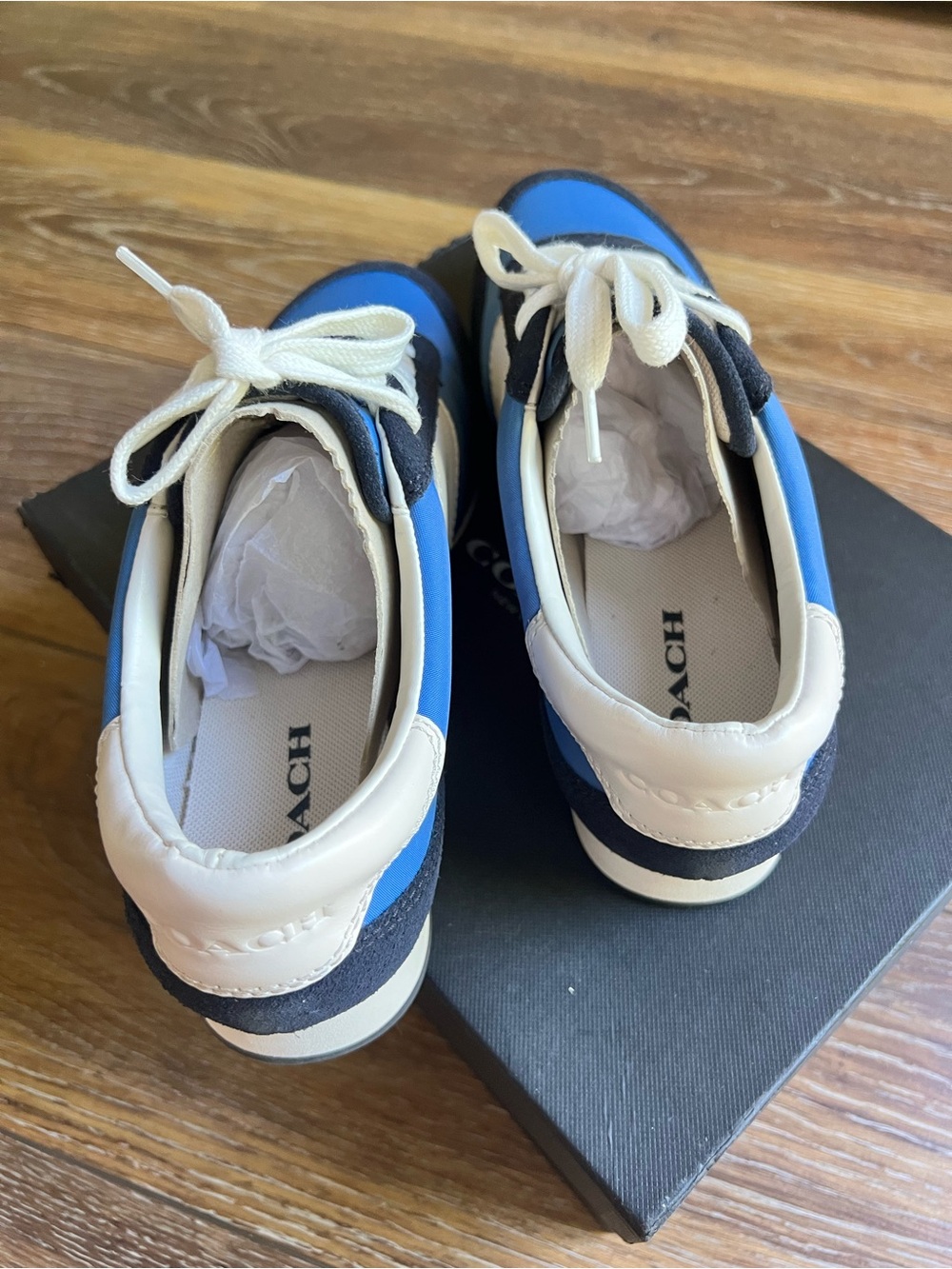 Coach Raylen Sneakers Blue White Nylon Suede Lace Up Shoes Women's 9.5 EUC - Picture 9 of 12